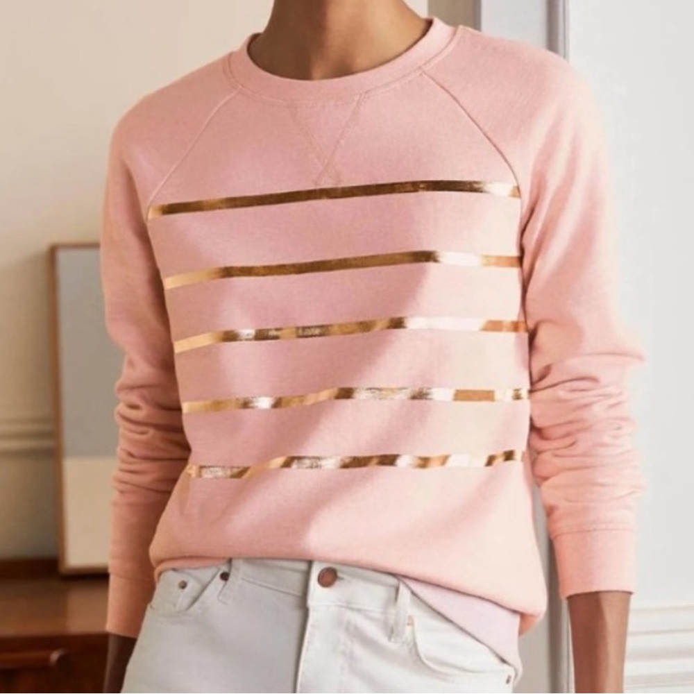 Boden Pink Marl and Gold Foil stripe Crewneck sweatshirt M